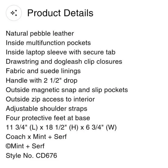 Coach Mint + Serf Backpack BNWT - Picture 7 of 7